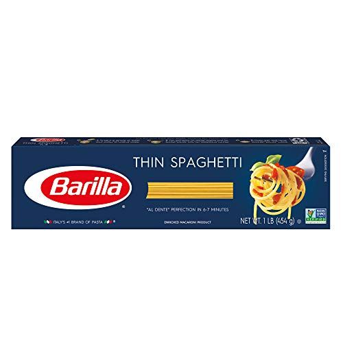 Caja azul de BARILLA Pasta fina para espaguetis, cajas de 16 onzas (paquete de 20), 8 porciones por caja - Pasta no transgénica hecha con sémola de trigo duro - La marca de pasta número 1 de Italia - Pasta con certificación Kosher