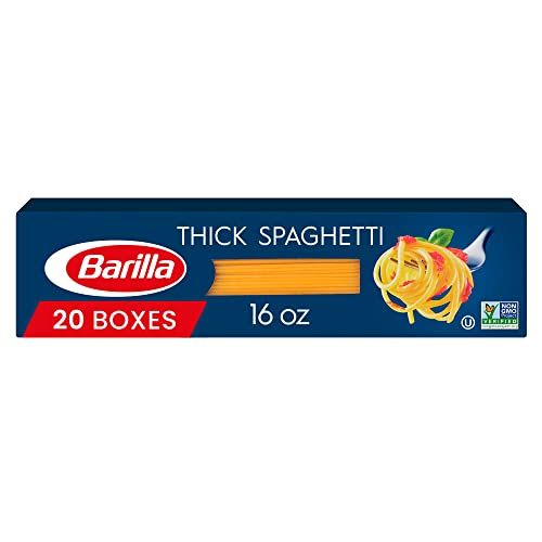 BARILLA Caja Azul Pasta Gruesa de Espaguetis, Cajas de 16 oz. (Paquete de 20), 8 porciones por caja - Pasta no GMO hecha con Sémola de Trigo Duro - Marca de Pasta #1 de Italia - Pasta Certificada Kosher